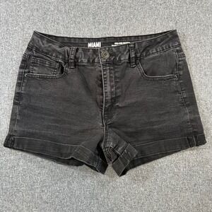 Miami High Rise Shortie Black Denim Shorts Womens Size 9 Cuffed Y2K Jean Shorts